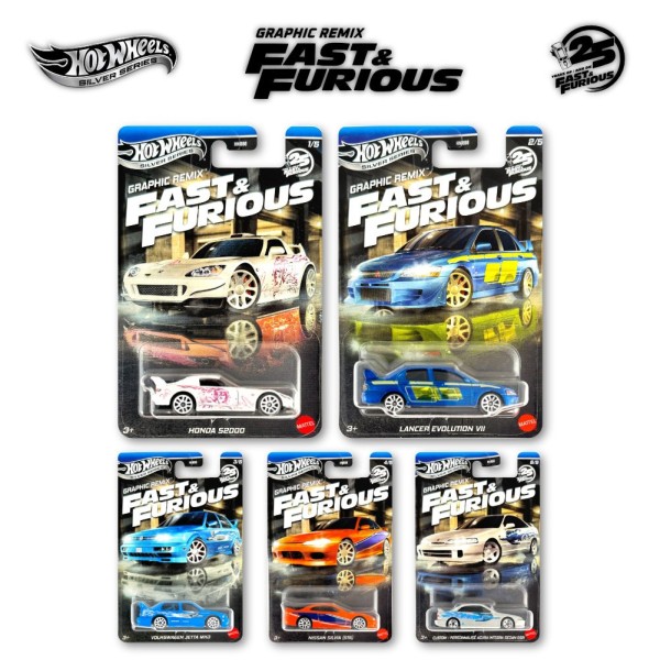 Hot Wheels Silver Series Fast and Furious Graphic Remix sada 5ks