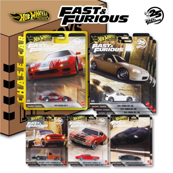 Hot Wheels Premium Fast and Furious 25th anniversary SET 2 včetně chase sada 10ks