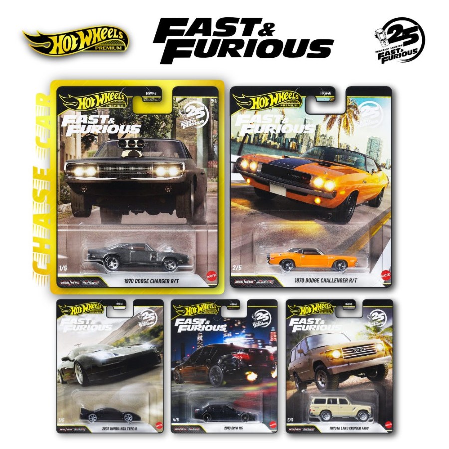 Hot Wheels Premium Fast and Furious 25th anniversary SET 3 včetně chase sada 5ks
