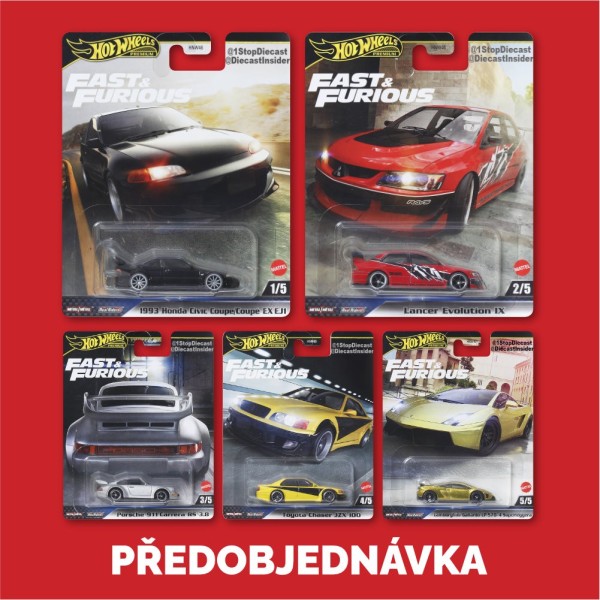 Hot Wheels Premium Fast and Furious sada 5ks - Předobjednávka