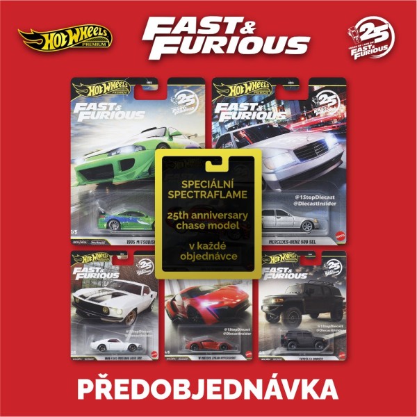 Hot Wheels Premium Fast and Furious 25th anniversary SET 1 sada 10ks - Předobjednávka
